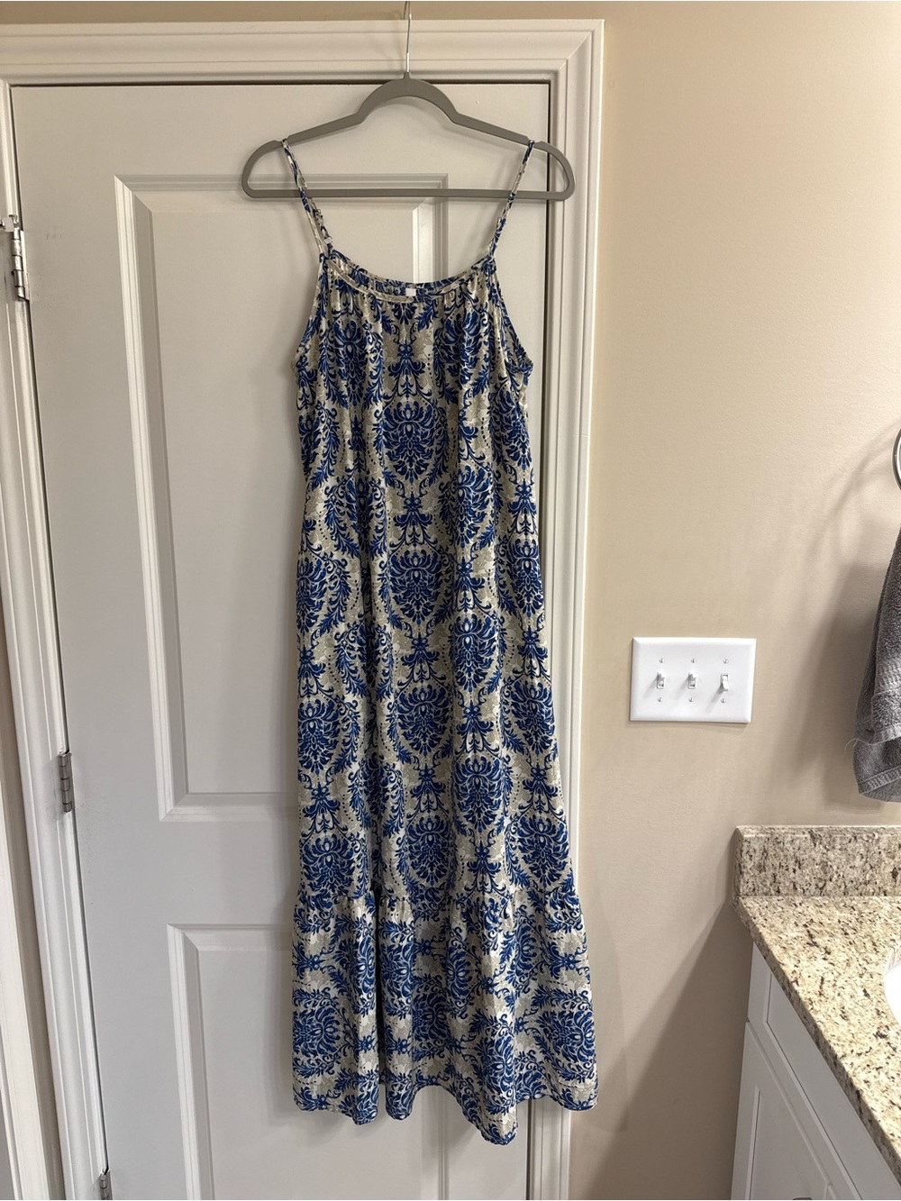 Amazon Blue and Cream Printed Maxi Dress - Lightweight Summer Slip Dress